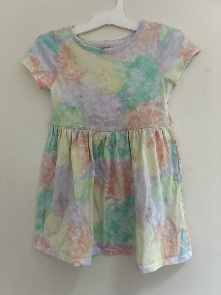 Cat & Jack Toddler Girls Tie Dye Cotton Short Sleeve Fit & Flare Dress Multi 4T
