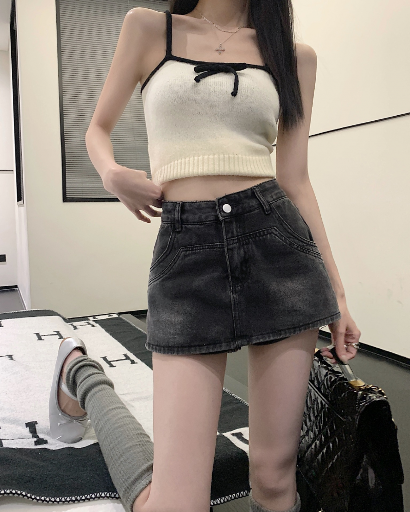 Women's Skirt High-waisted Denim Summer New Hip Ultra Short A-line Culottes