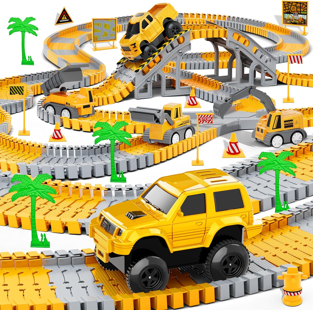 253-Piece Construction Race Track Toy Set for Kids Ages 3-8, Boys & Girls Building Play Set