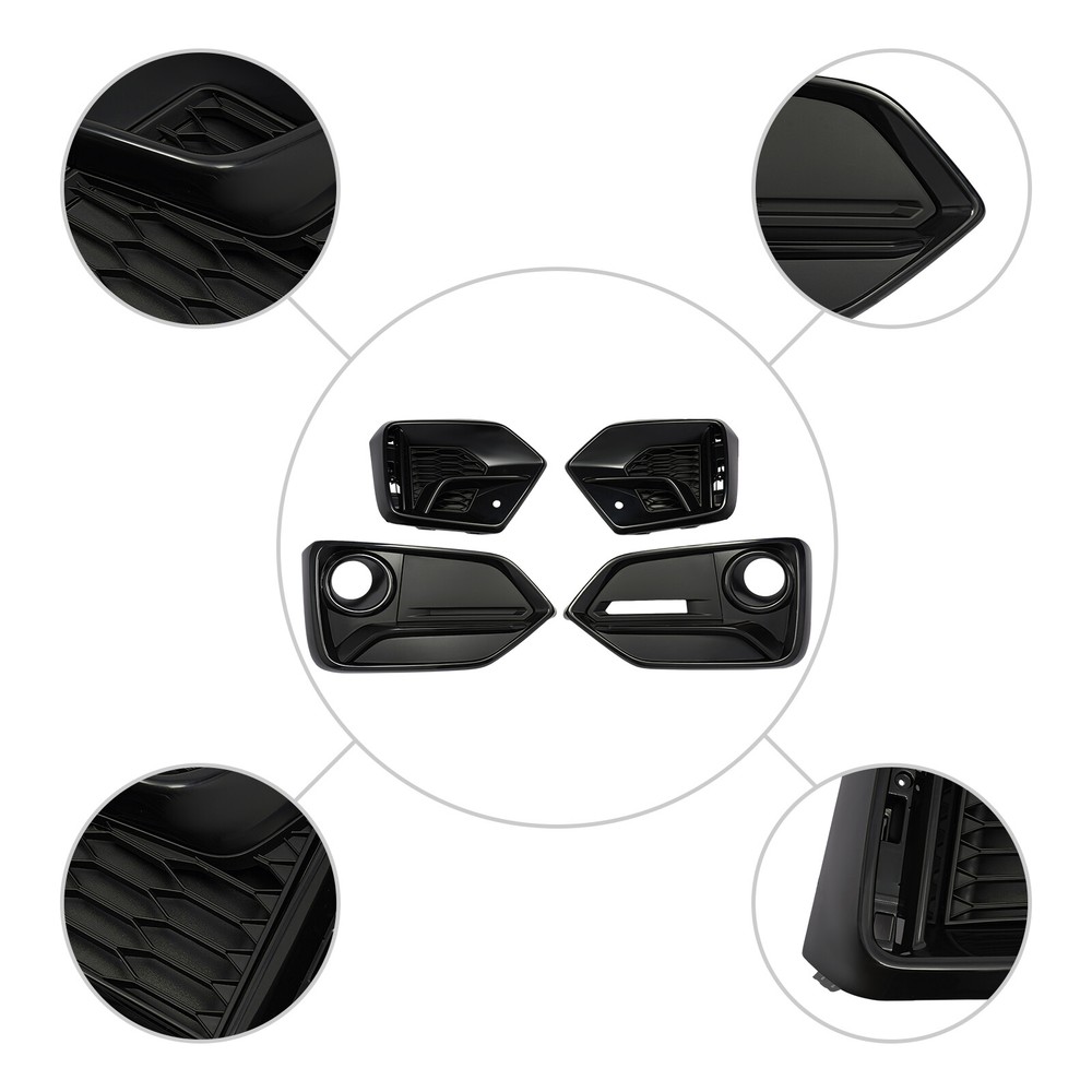 Fit 17-21 Civic  Black Trim Front & Rear Bumper Fog Light Garnish Cover