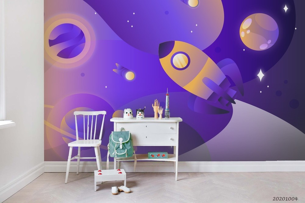 3D Space Planet Rocket Illustration Wall Murals Wallpaper Murals Wall Sticker 6