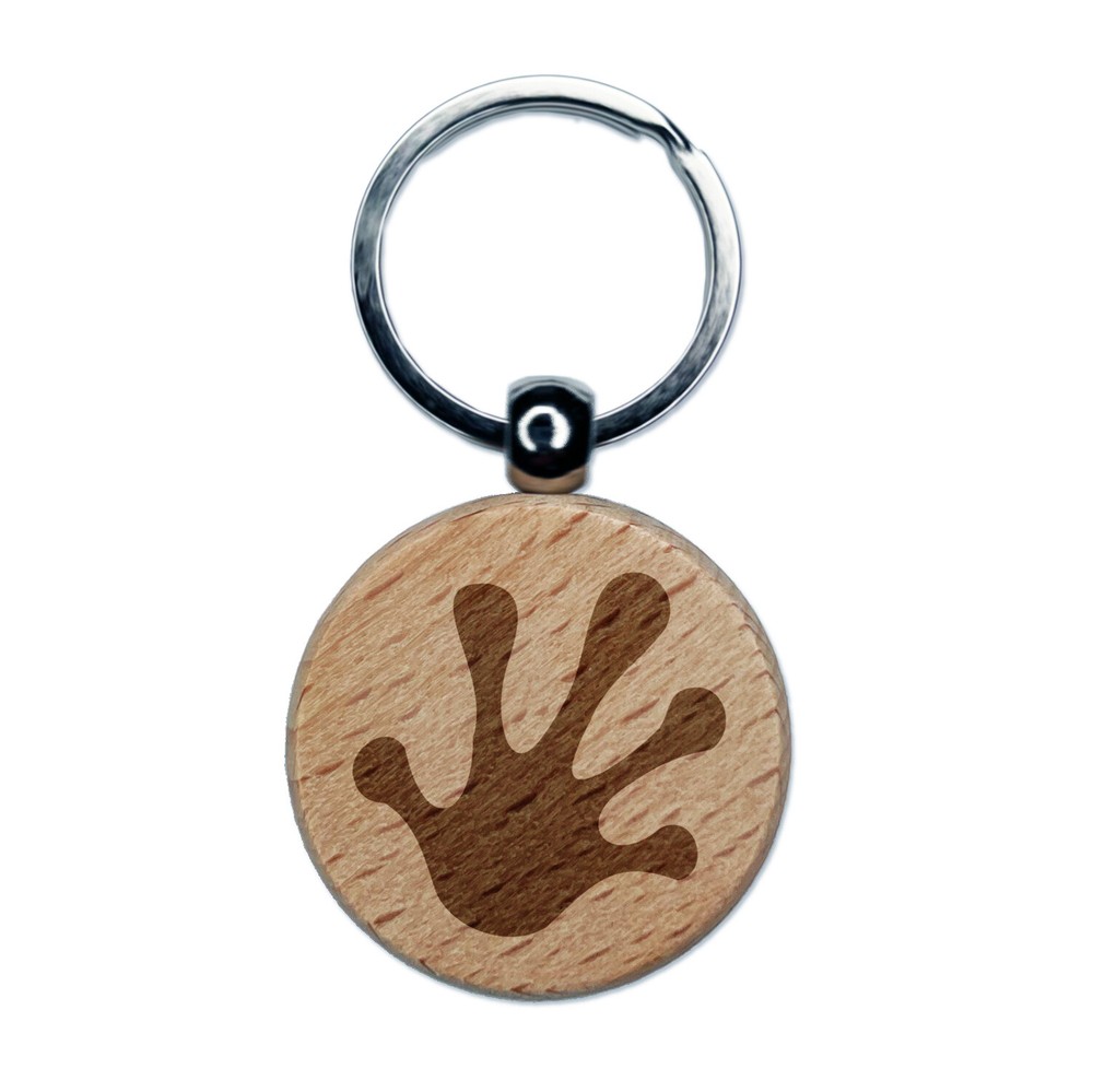Frog Toes Footprint Engraved Wood Round Keychain Tag Charm
