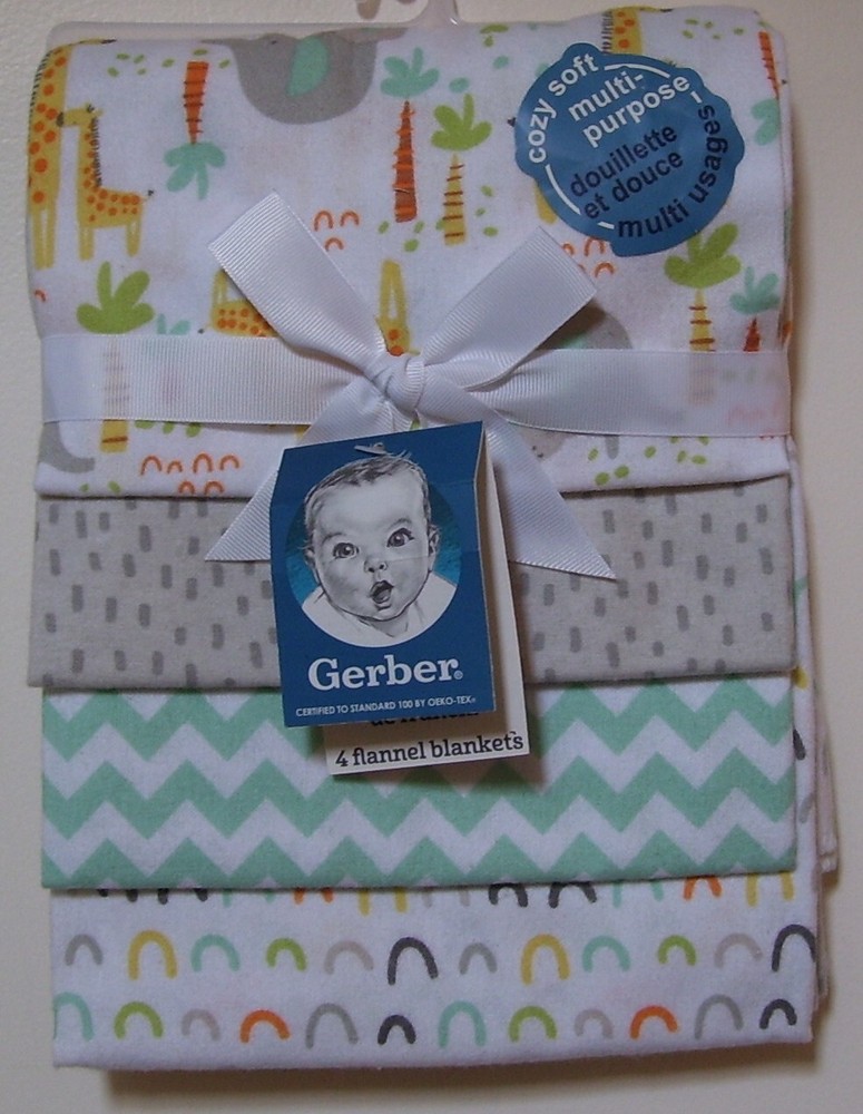 Gerber 4-Piece Safari Chevron Dash Rainbow Flannel Baby Receiving Blankets
