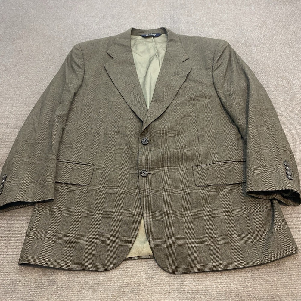 Jos A Bank Wool Blazer Mens Size 43R Brown Plaid Two Button Sport Caot