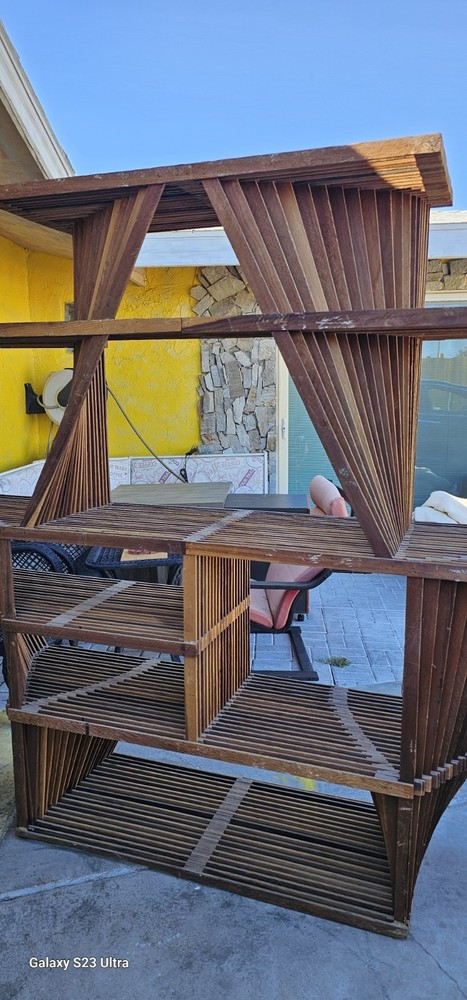 Mid Century Geometric Display Book Shelf By Robert Darling 76hx95 Redwood Modern