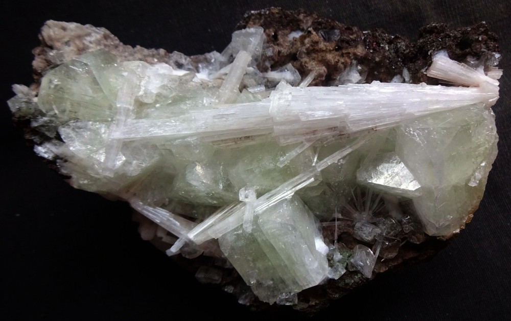 Stunning light green apophyllite cubes with scolesite on matrix mineral specimen
