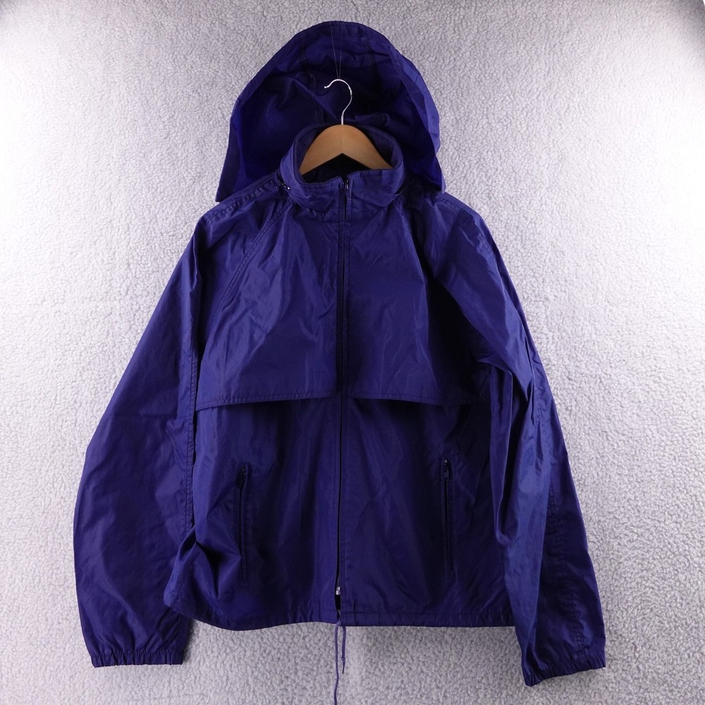 Vintage Eddie Bauer Mens L Lightweight Hooded Nylon Windbreaker Jacket Blue