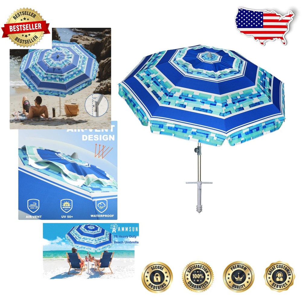 Compact 7ft Beach Umbrella with Adjustable Tilt & Wind-Resistant Features