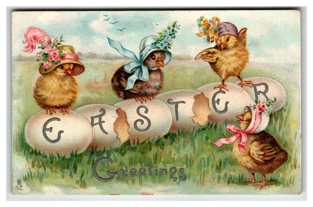 Vintage Raphael Tuck Easter Frolic Chicks & Eggs Postcard No. 755 Embossed