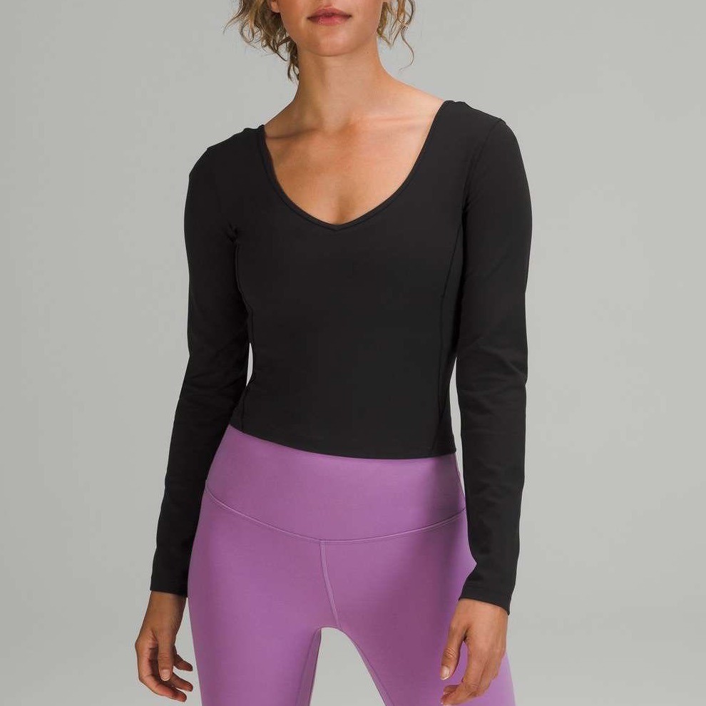 Lululemon Align Long Sleeve Black Cropped V Neck Yoga Top Size 6