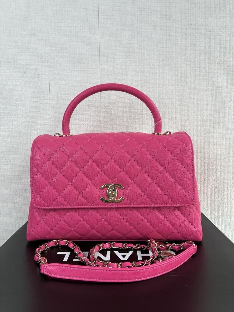 Chanel Leather Coco Handle 2way Shoulder Bag Pink
