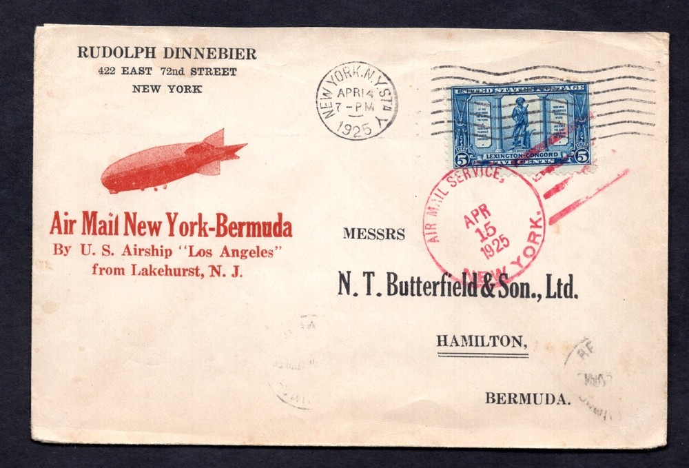 US 1925 LOS ANGELES GRAF ZEPPELIN FLIGHT N.J. TO HAMILTON BERMUDA N.Y. AIR MAIL
