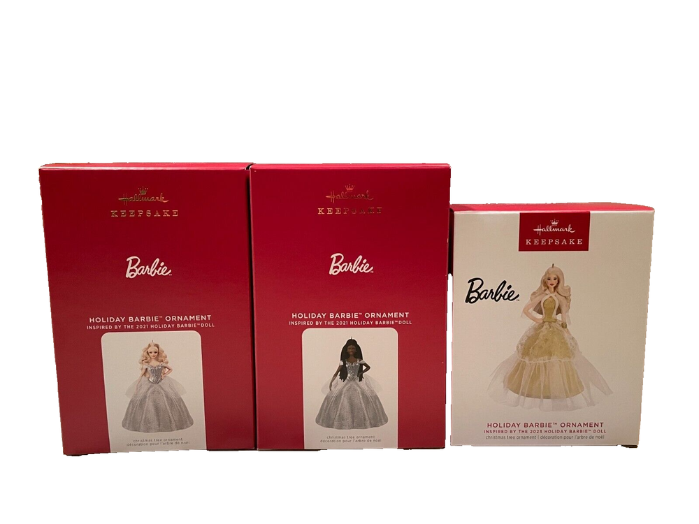 2023 and 2021 Hallmark Holiday Barbie Keepsake Ornament Set of 3 Series 9