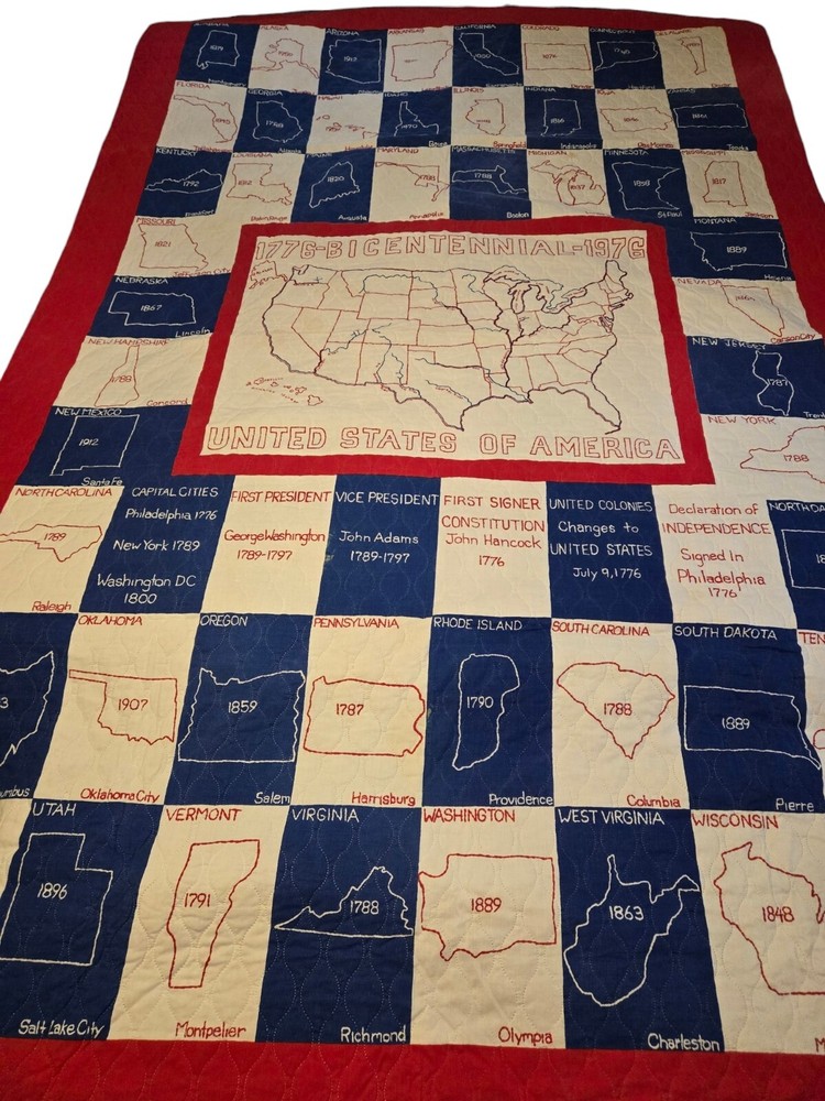 VTG 1974 United States America Capital Patriotic Date Quilt JC Penny