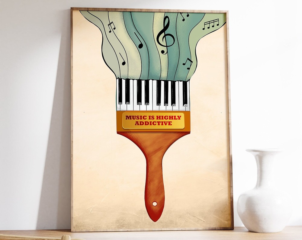 Music Wall Art Piano Paintbrush Art Print Music Decor Music Gift Guitar Wall