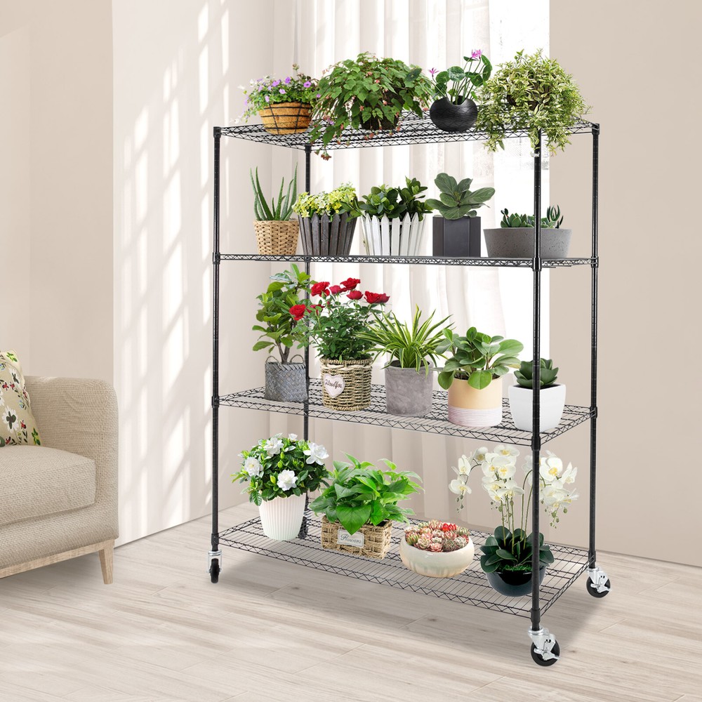 4-Tier Rolling Storage Shelf for Home or Commercial Use Adjustable Floor Mount