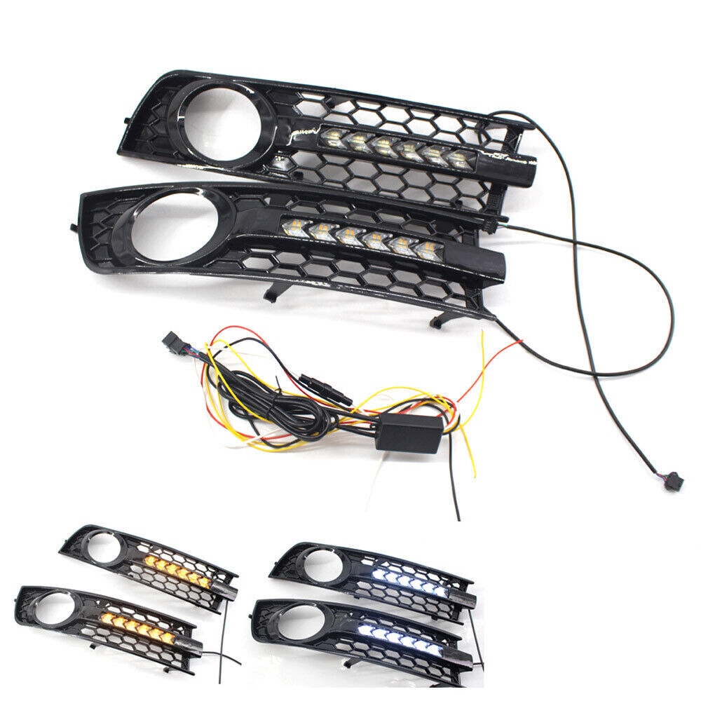 Honeycomb Front Bumper Lower Fog Light Lamp Grill w/ DRL For Audi A4 B6 01-05