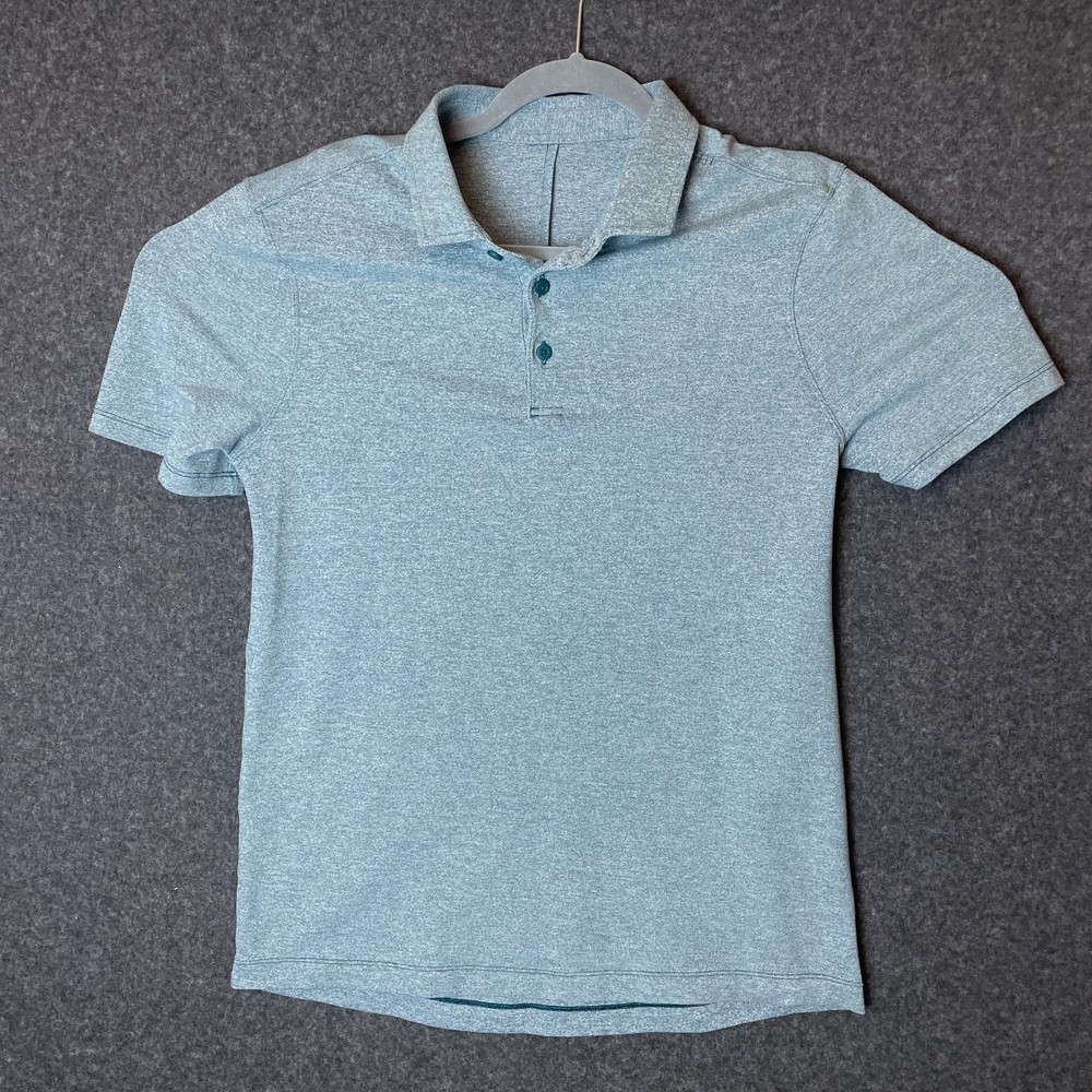 Lululemon Evolution Polo Shirt Mens Medium Heather Blue Short Sleeve Slim Casual