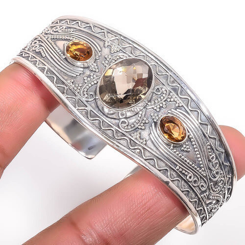 Smoky Quartz Gemstone 925 Sterling Silver Cuff Adst. T29 A317 Valentine Gift