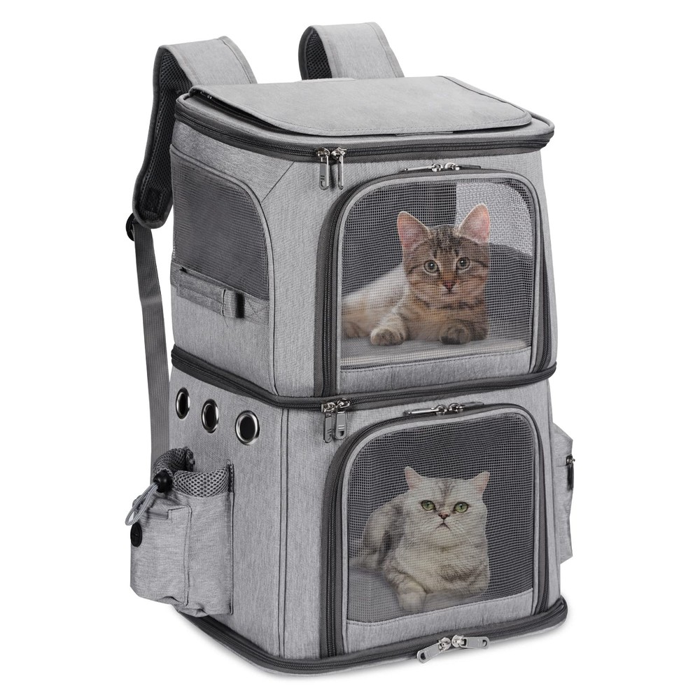 Double-compartment pet carrier backpack for small cats and dogs with travel-friendly design-image