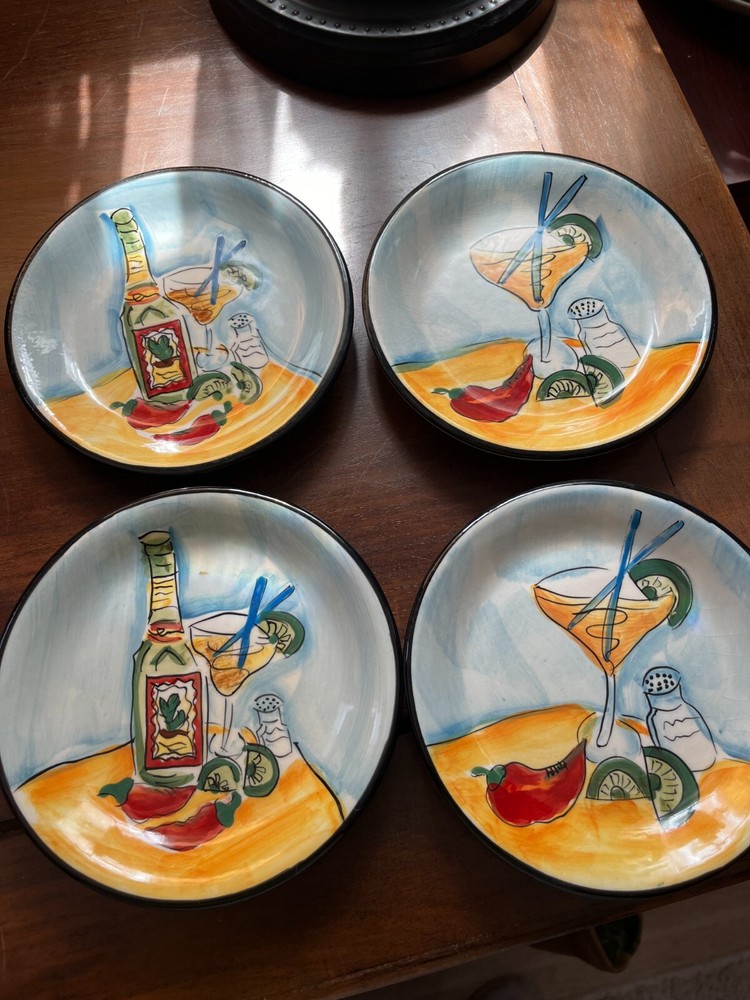 4 pc cocktail plates coasters hausen ware cheese fruit by mary jane mitchell