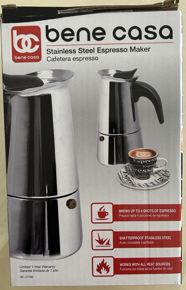 Bene Casa BC-17760 Espresso Coffee Maker Stainless Steel New In Box Free Ship US