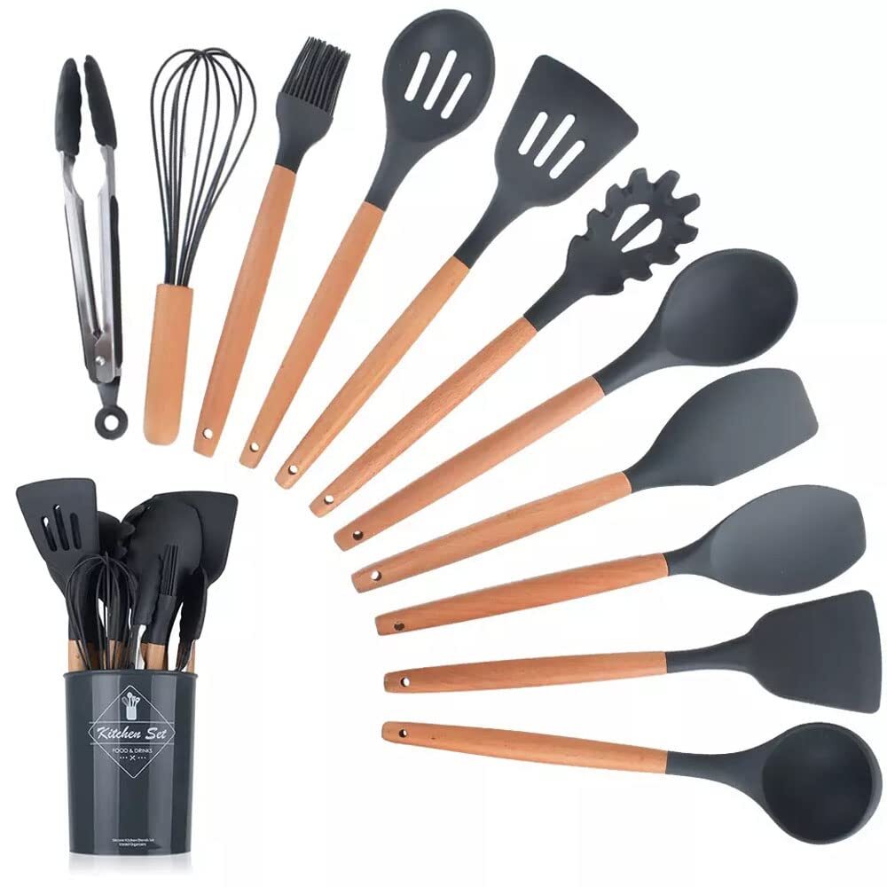Karangred 12Pcs Silicone Cooking Kitchen Utensils Set with Holder,Wooden Hand...