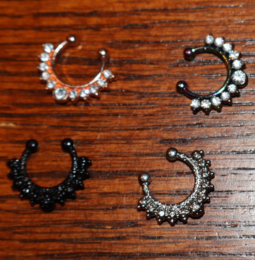 4 Scerring Fake Septum Nose Hoop Rings Faux Non Pierced Clicker Hanger Nose