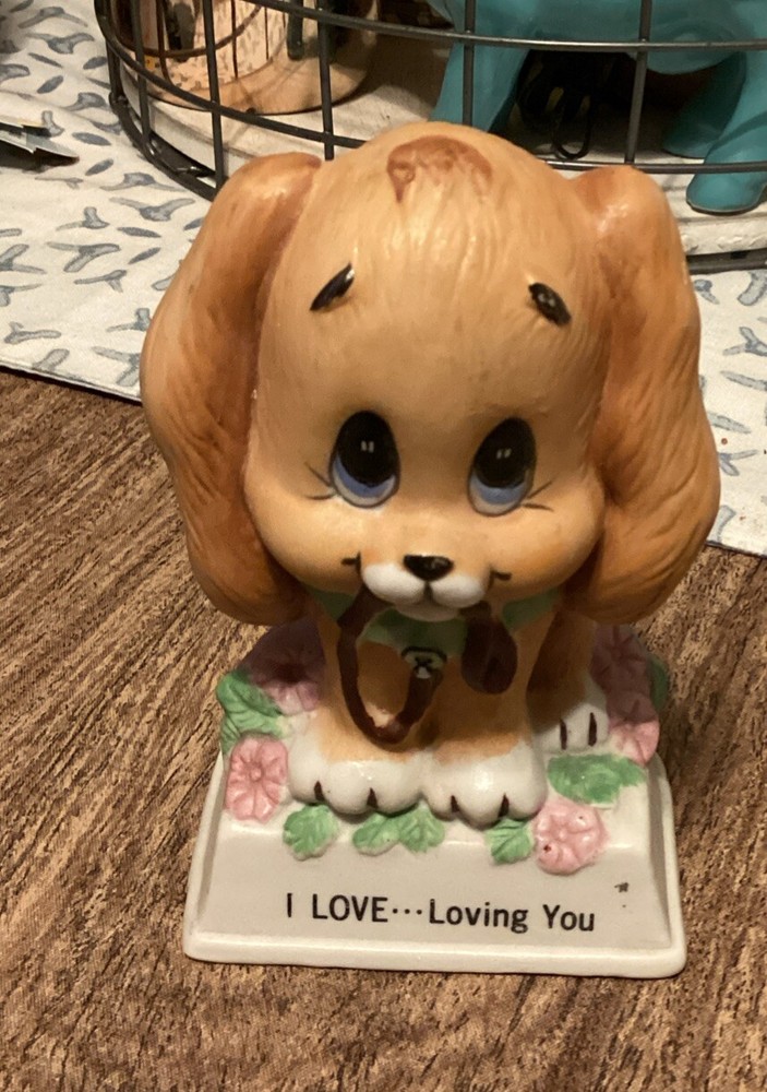 Vintage Russ Berry Dog Holding Leash I Love Loving You Vintage Figurine