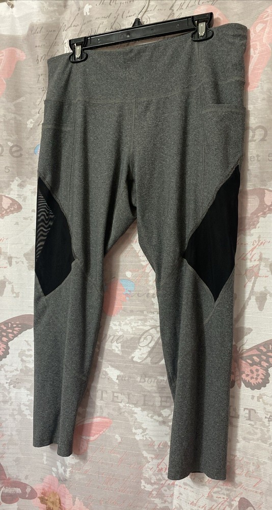 N.Y.L Sport Women Sz 1X Gray Active Ankle Leggings Side Pockets