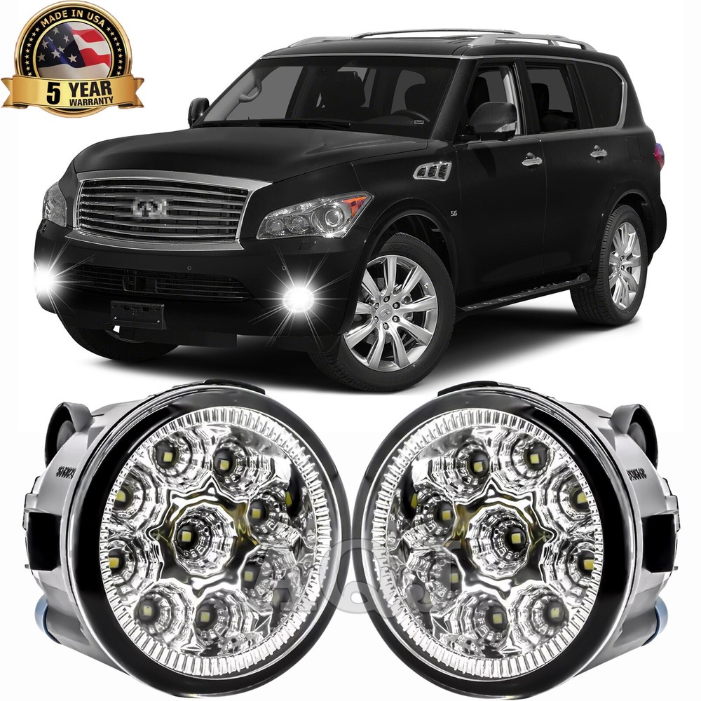 Pair of Bumper White LED Fog Light Driving Lamps For INFINITI QX80 2014