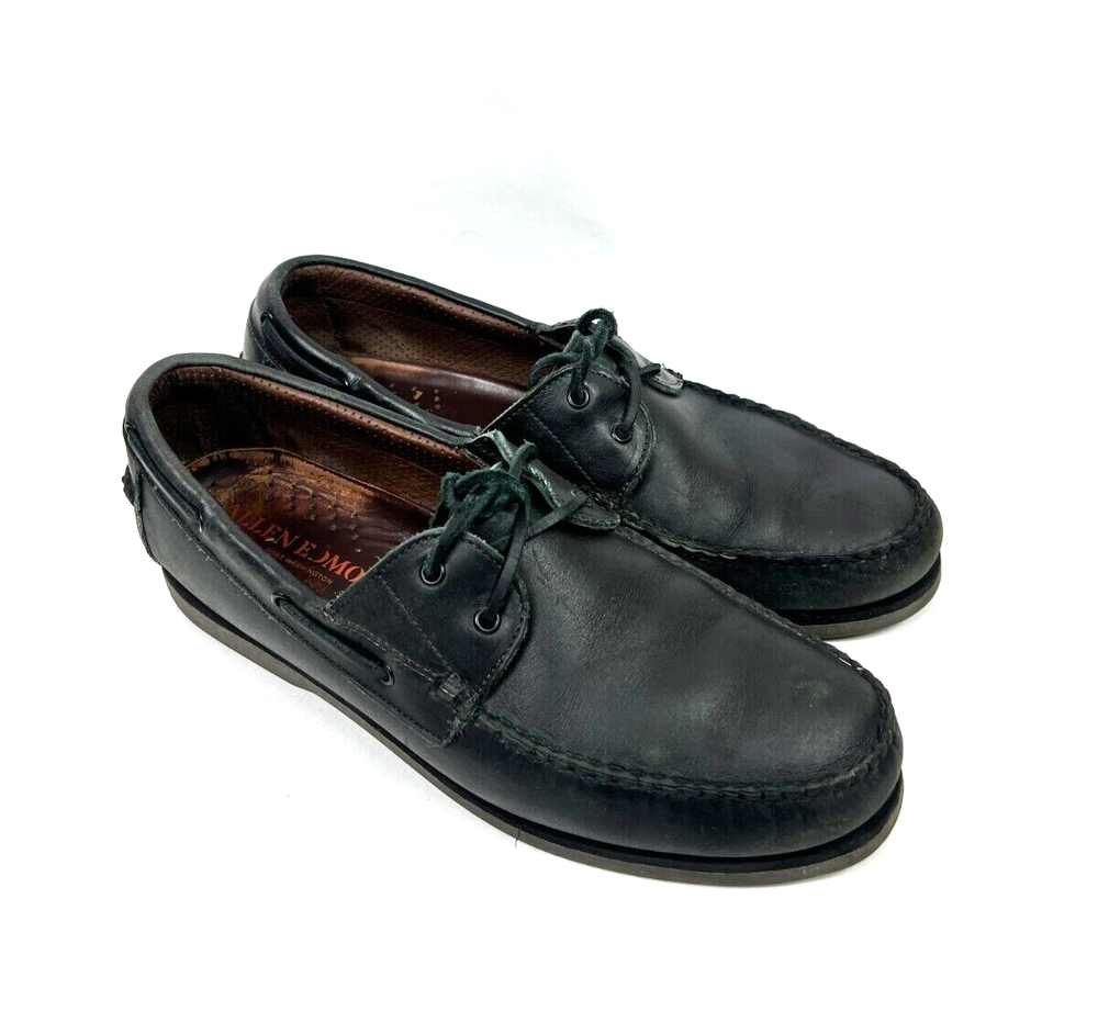 Allen Edmonds Boat Shoes Force 10 Black Leather Lug Sole Leather Lace Men's 11 D