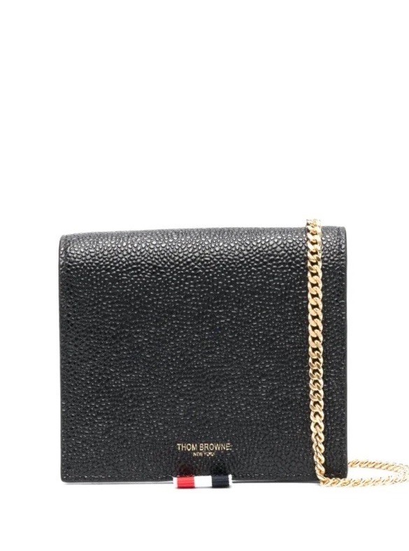 Thom Browne Black Pebbled Leather Flap Snap Mini Wallet Bag Unisex NIB