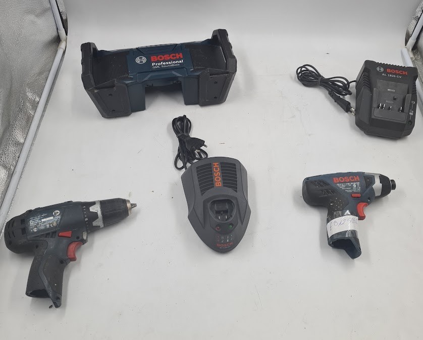 LOT OF 5 Bosch GML Soundboxx & GDR 10.8 V-LI Drill & GSR 10.8 V-LI-2 Working