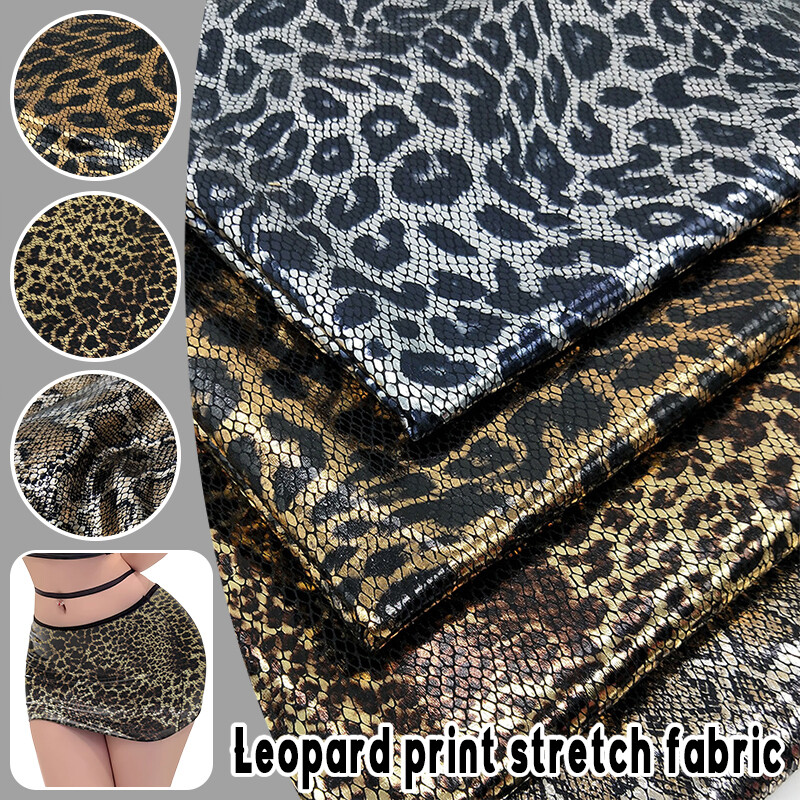 1M Leopard Print Stretchy Metallic Animal Print Stretch Fabric Elastic Textile