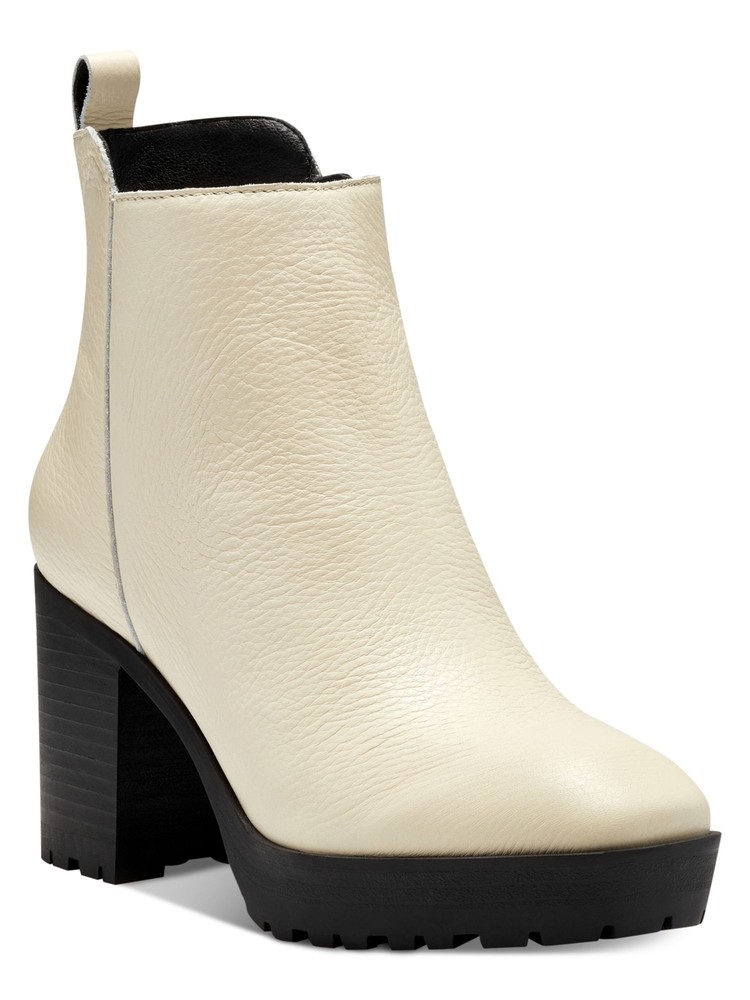 LUCKY BRAND Womens Beige Worrin Square Toe Block Heel Leather Booties 11 M