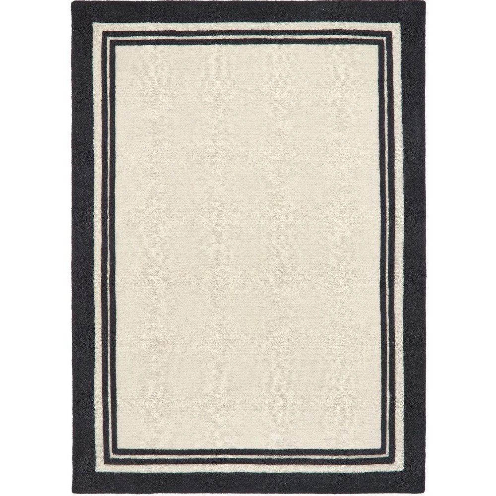 Modern Minimalist Wool Area Rug – Hand-Tufted Cream Rug with Black Border