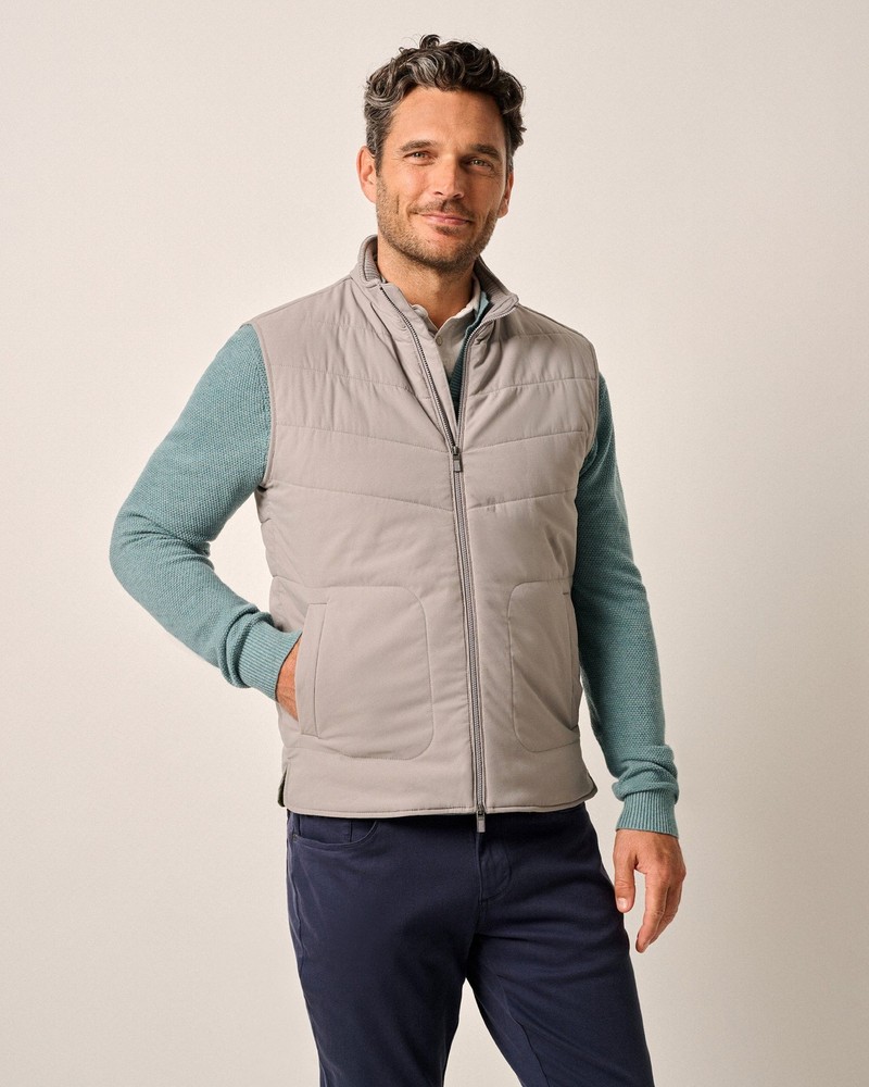 johnnie-O Fairhaven Quilted Zip Vest Fossil Size L