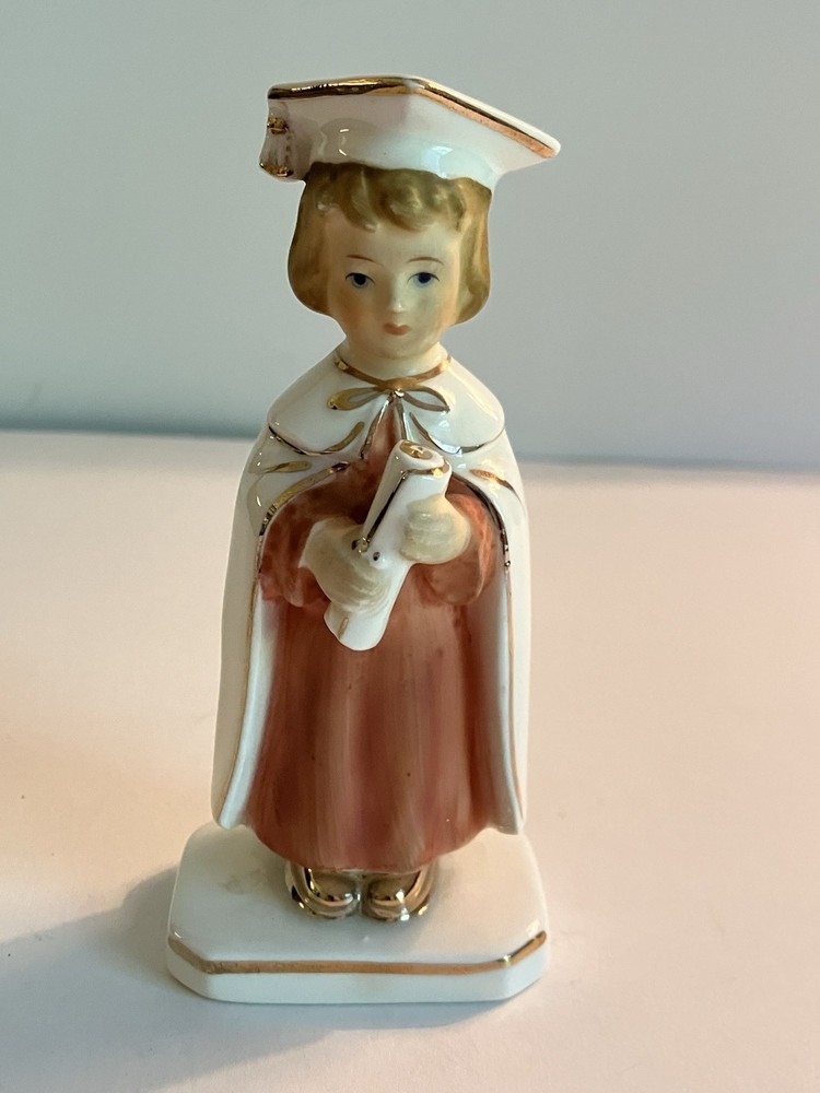 Vintage 1961 Hand Painted Girl Graduate w/Diploma Figurine Made in Japan 4 1/2”