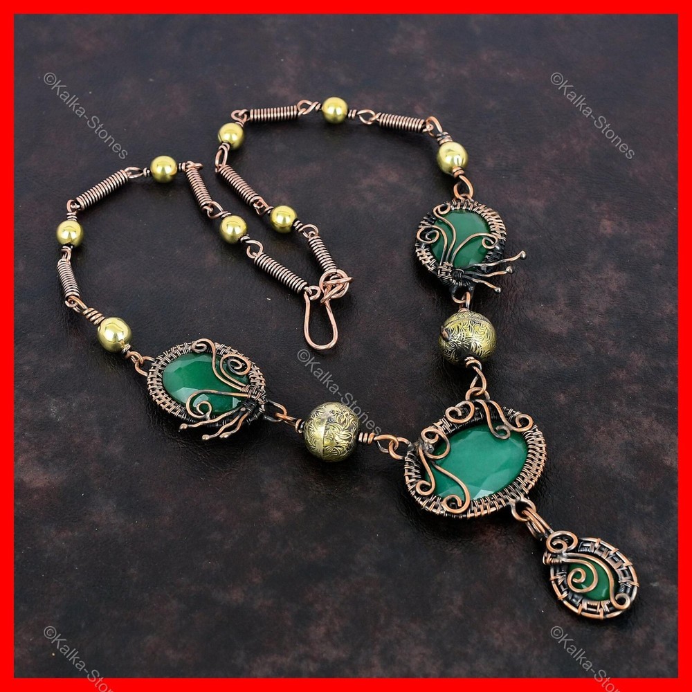 Zambian Emerald Copper Sister Necklace Handmade Wire Wrapped Wedding Jewelry
