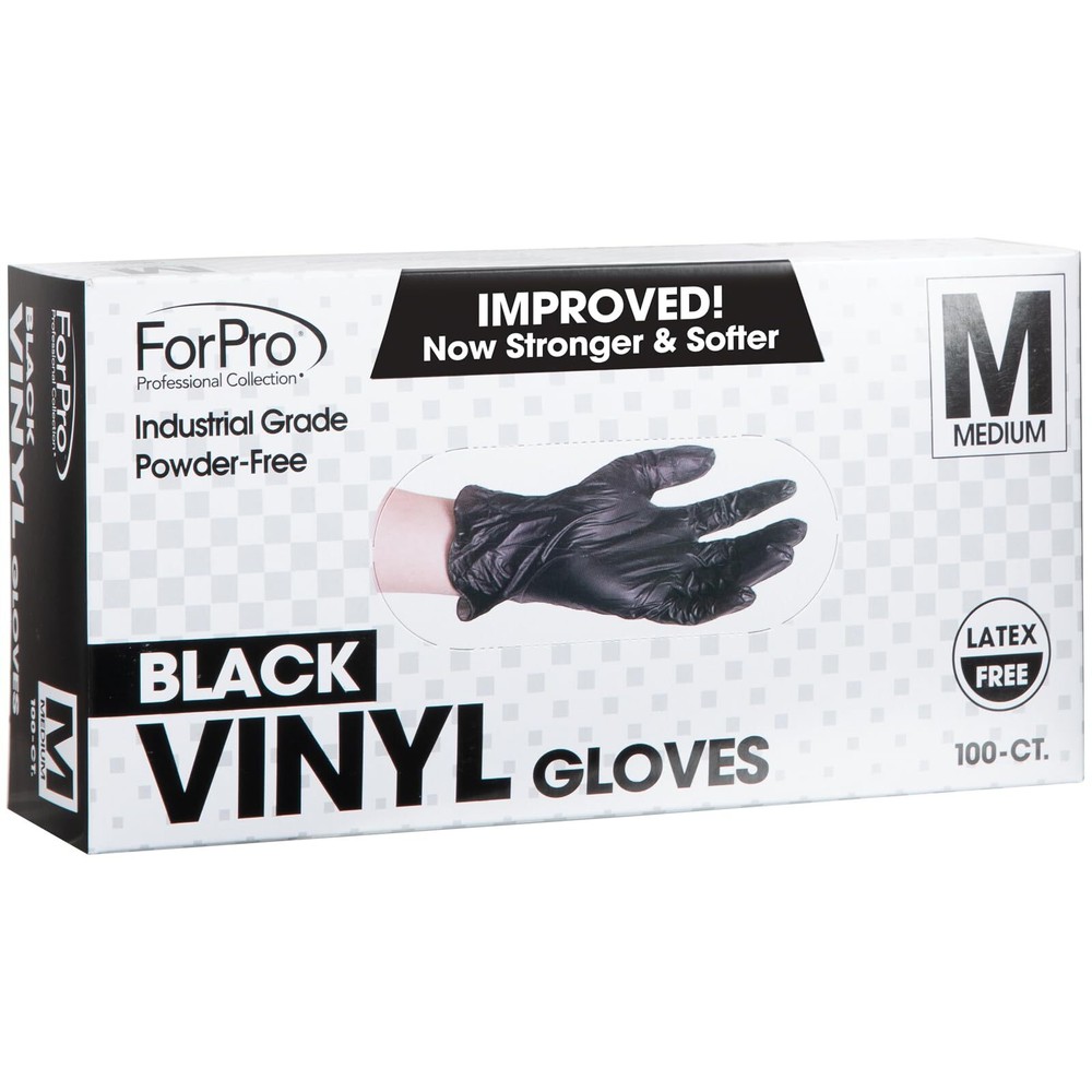 ForPro Disposable Vinyl Gloves, Black, Industrial Grade, Powder-Free, Latex-F...