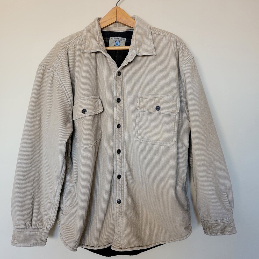 World Island Travel Gear Men's L Corduroy Fleece Lined Outdoors Shirt Jacket Tan