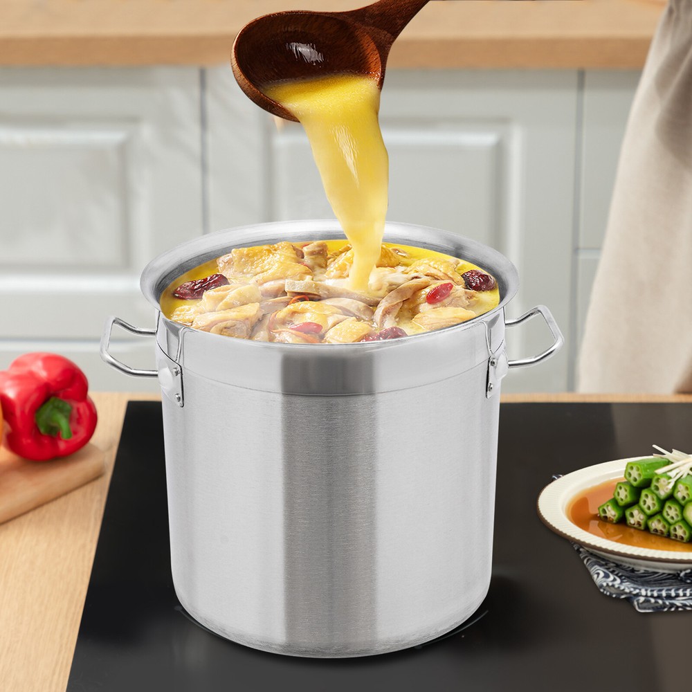 17L/ 4.49Gal Stock Pot Stainless Steel Large Kitchen Soup Big Cooking Stockpot