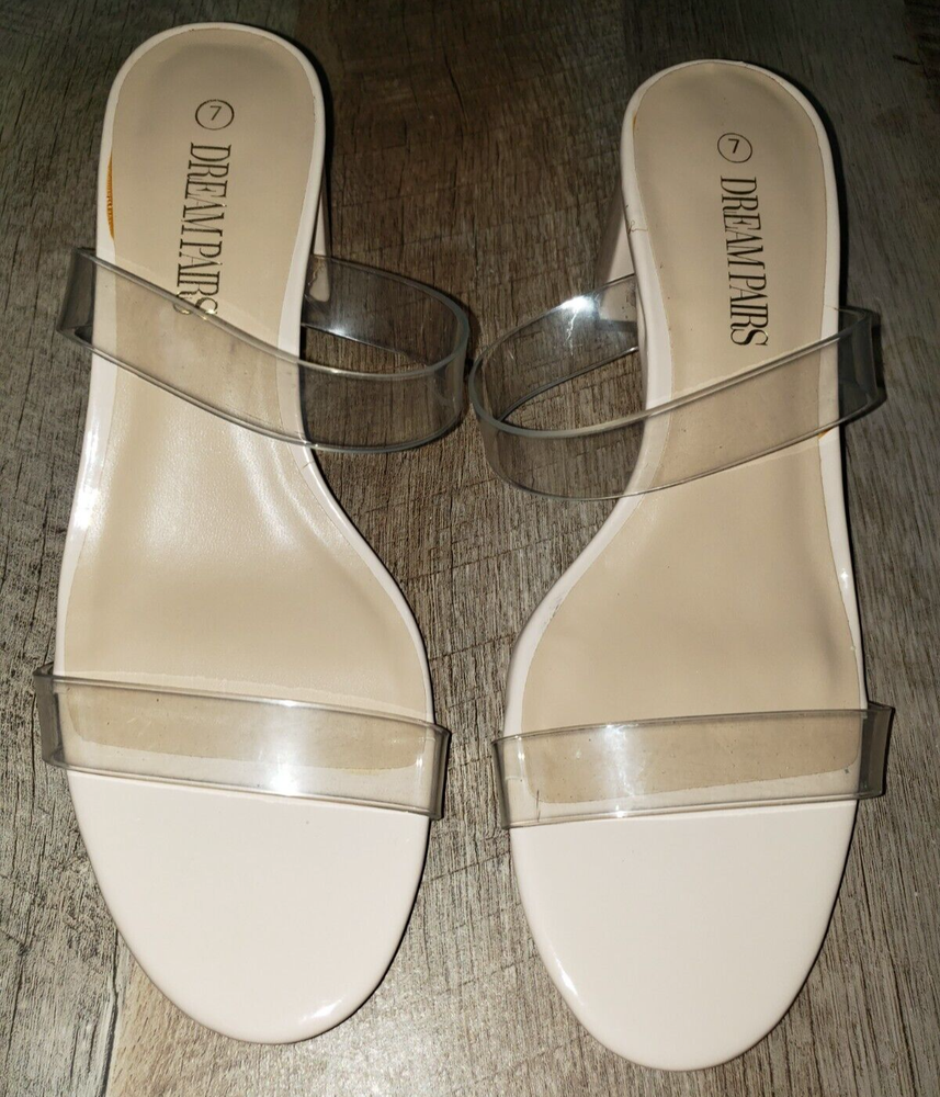 Women’s New Clear Top Tan Bottom Church Shoes Size 7.5 Nude Heels