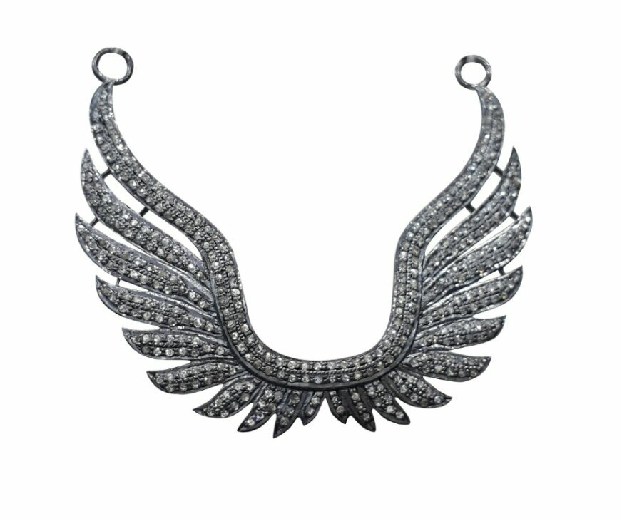 Vintage 925 Silver Wing Pendant with Pave Diamonds - Birthday Gift Charm