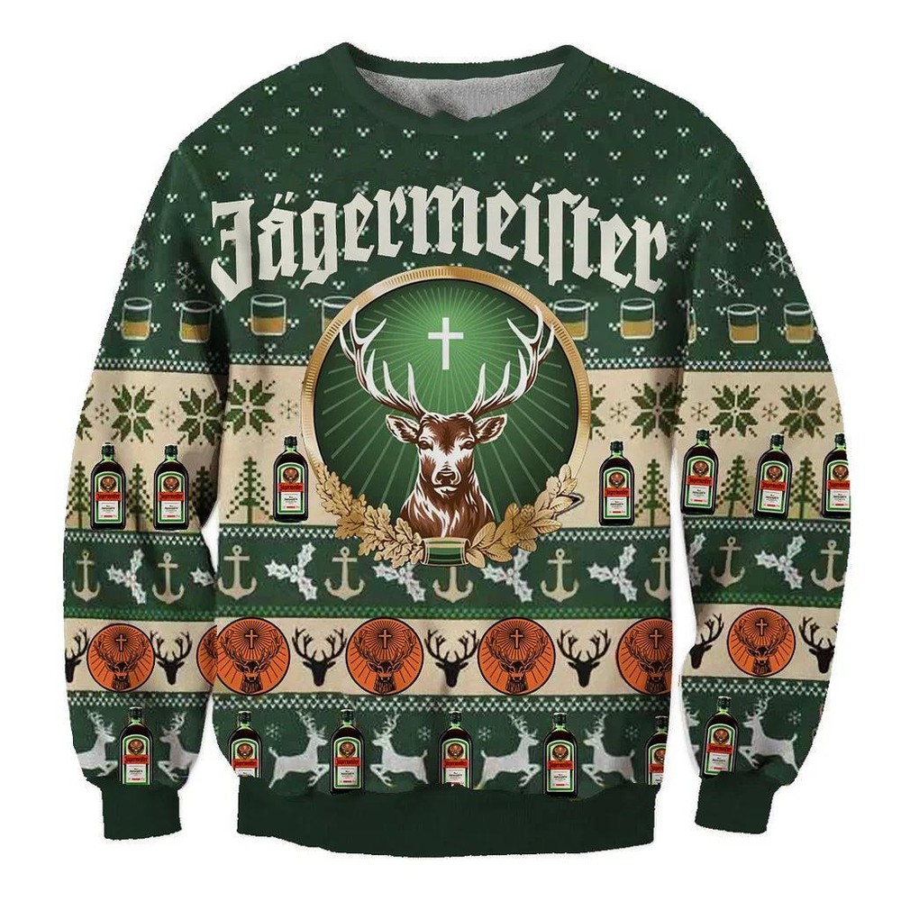 Unisex Jagermeister 3D Ugly Christmas Sweater For Men   Women Size S-5XL