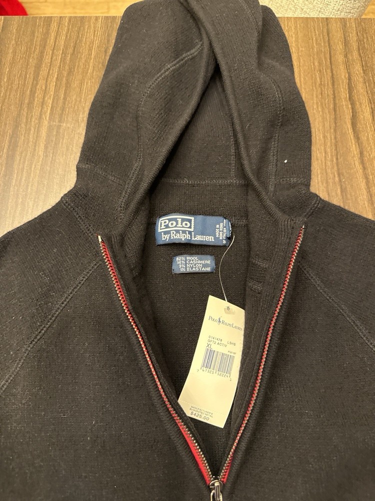 Polo Ralph Lauren Wool Cashmere Hoodie Sweater XL – Half Zip – Black – NWT $425