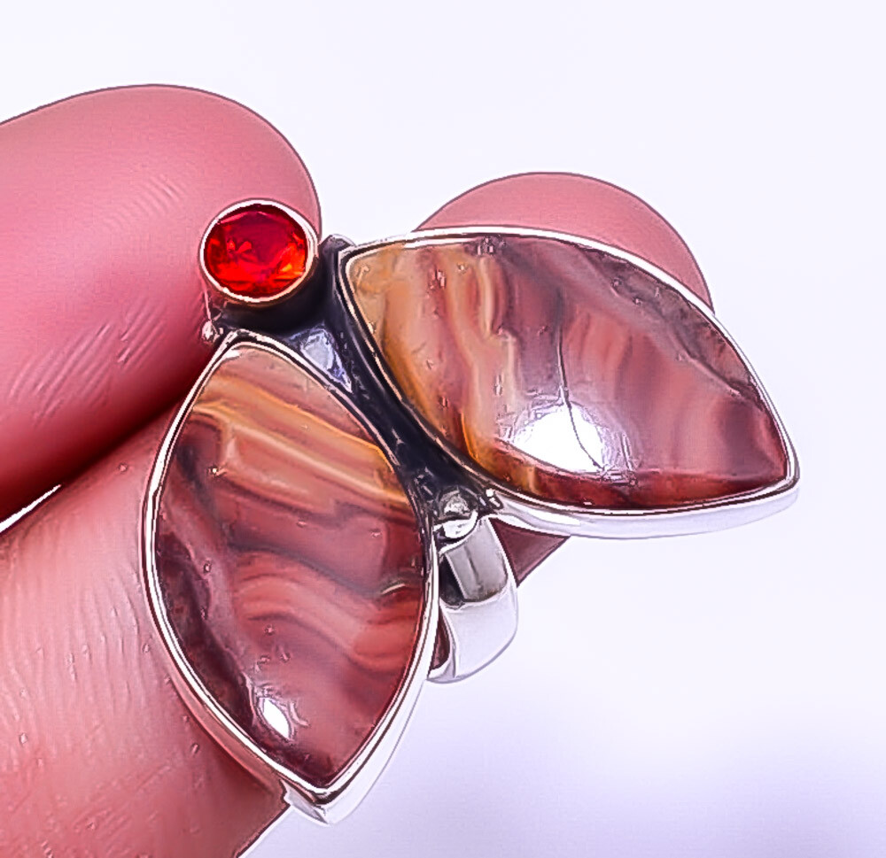 Dolomite Garnet Adjustable 925 Sterling Silver Wave Ring Size 24 A384