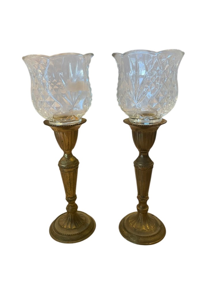 Set Of 2 Made In India Brass And Crystal Candle Holders