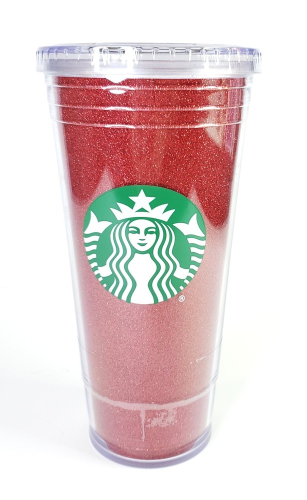Starbucks 2018 Holiday Glitter Red 16oz Cold Cup Tumbler with Clear Lid